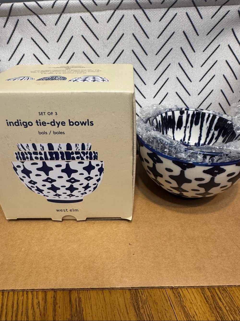 West Elm Indigo Tie-Dye Ceramic Bowls - Blue and White